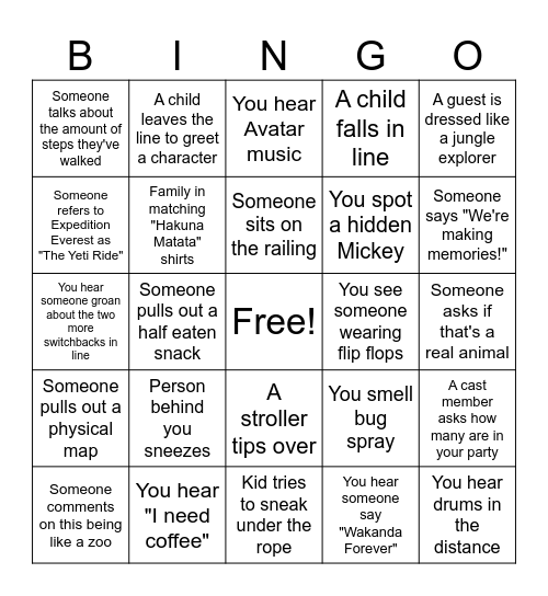 Animal Kingdom Bingo Card