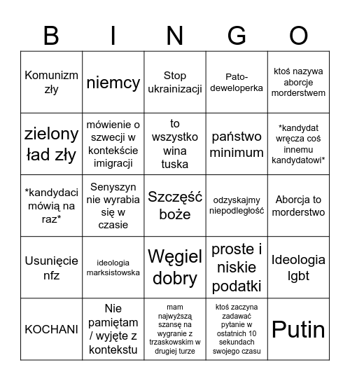 Debata prezydencka 2025 bingo Card