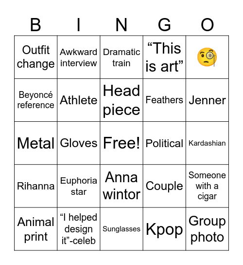 Met Gala Bingo Card