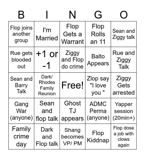 ZLOP/ ADMC Bingo Card
