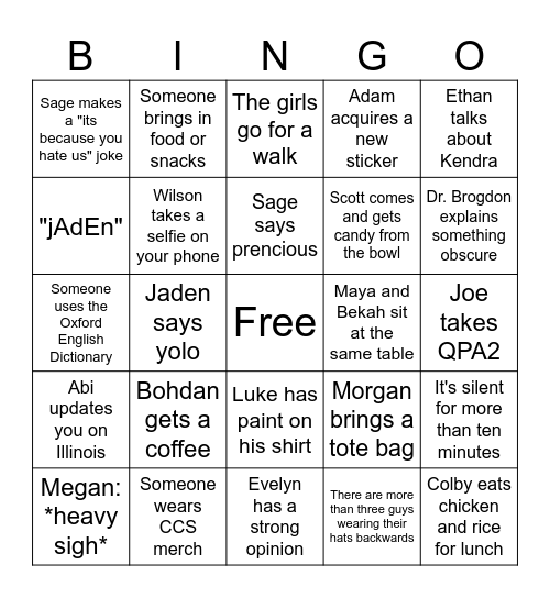 CCS Summer Bingo Card