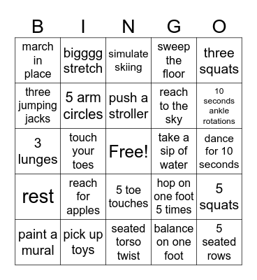 Fitness Bingo Card