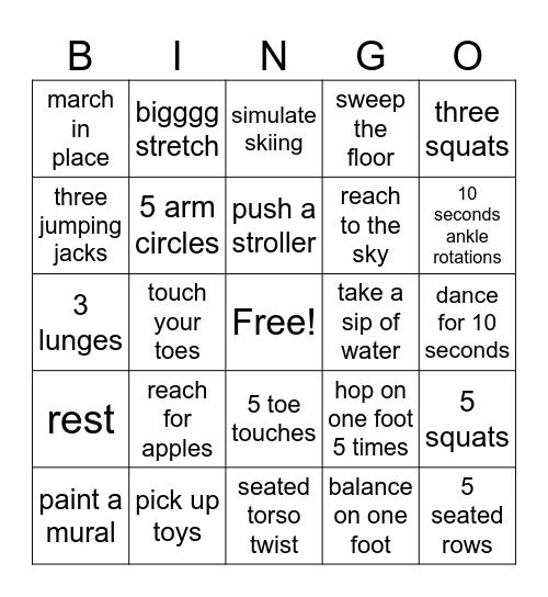 Fitness Bingo Card