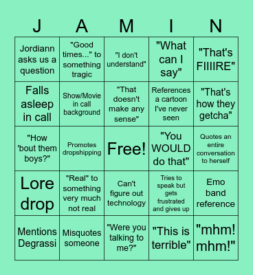 Jasmine Bingo Card