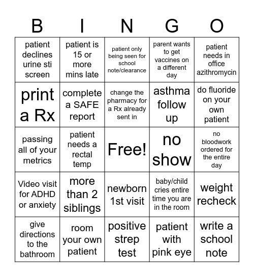 Doctors Bingo Card