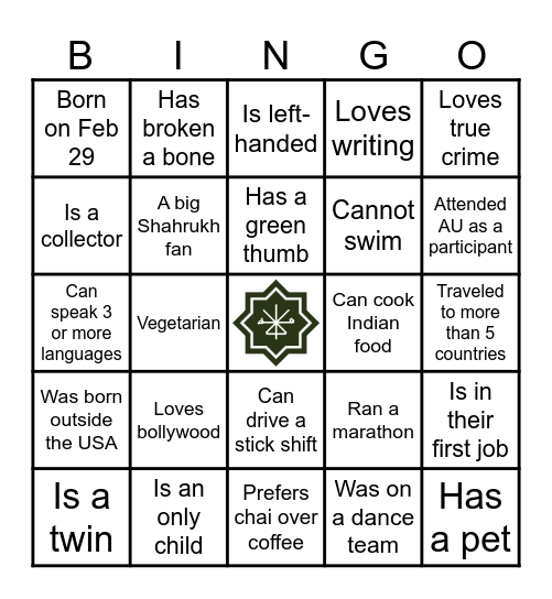 AU 2K25 Bingo Card