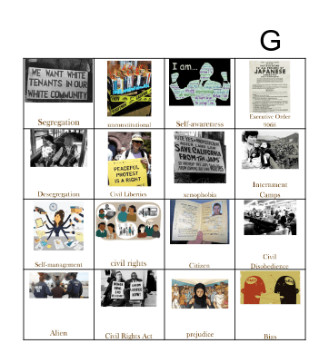 Civil Rights I Vocab Bingo Card