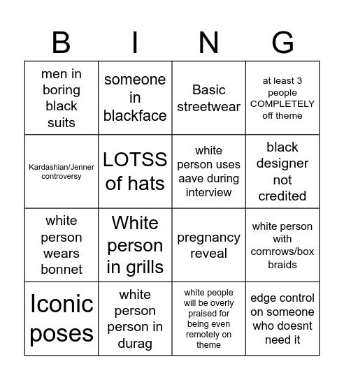 MET Gala 22 Bingo Card