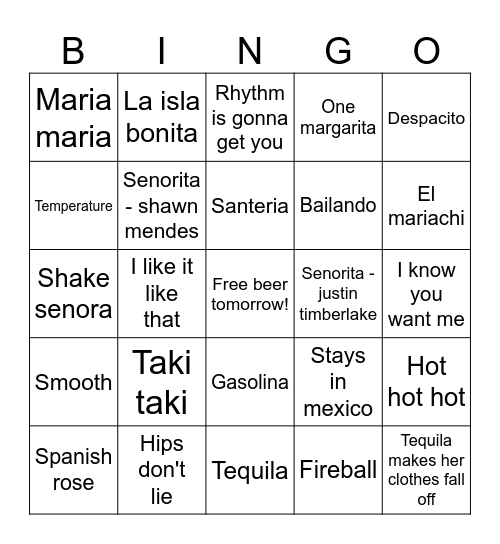 Cinco De Mayo Bingo Card
