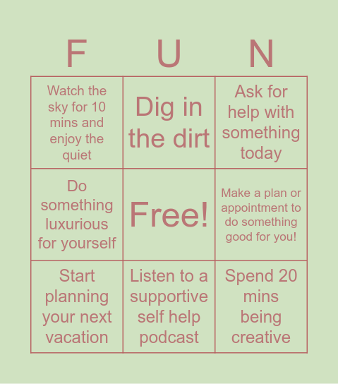 Self Care Bingo Card