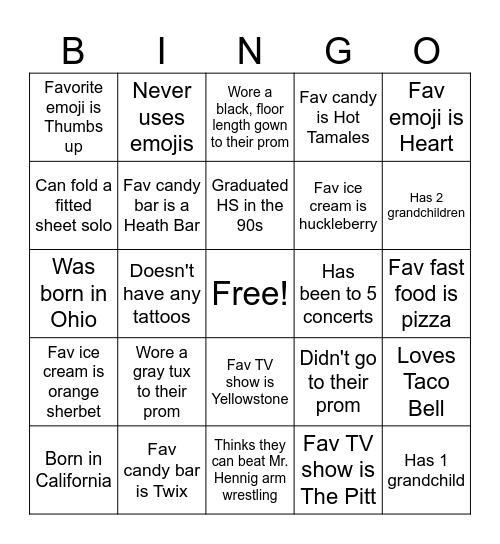 Who's Who in Horseshoe Bingo Card