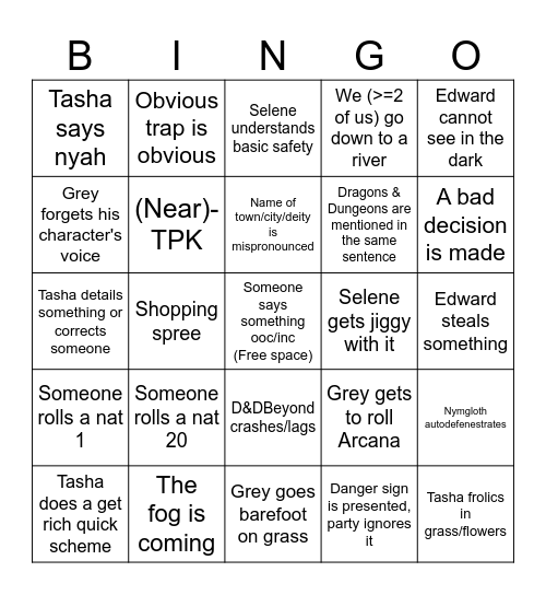 D&D Bingo Card