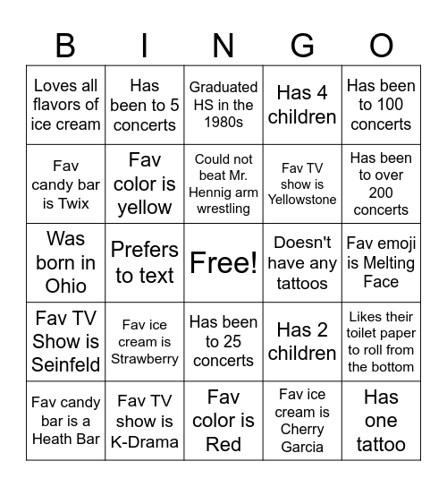 Who's Who in Horseshoe Bingo Card