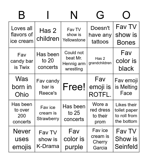 Who's Who in Horseshoe Bingo Card