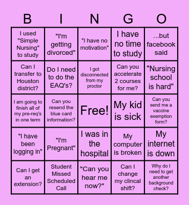 Program Mentor Call Bingo! Bingo Card