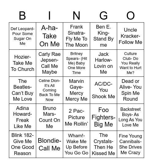 Radio Bingo Me Me Me Bingo Card