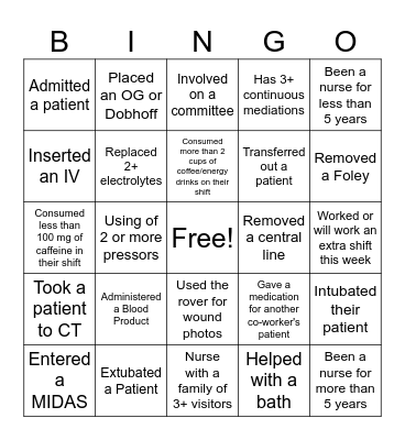 ICU Bingo: Name that Coworker Bingo Card