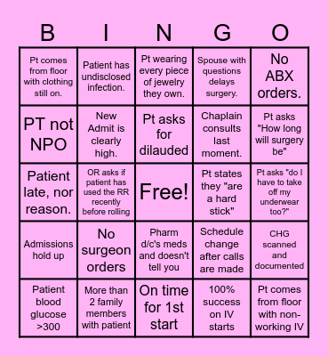 Pre-op Nurses Week Bingo Card