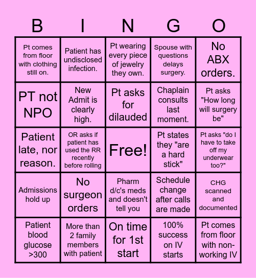 Pre-op Nurses Week Bingo Card