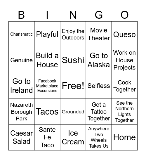 Bridal Shower Bingo Card