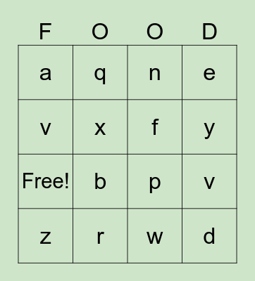 Fruits and fast foods Bingo Card
