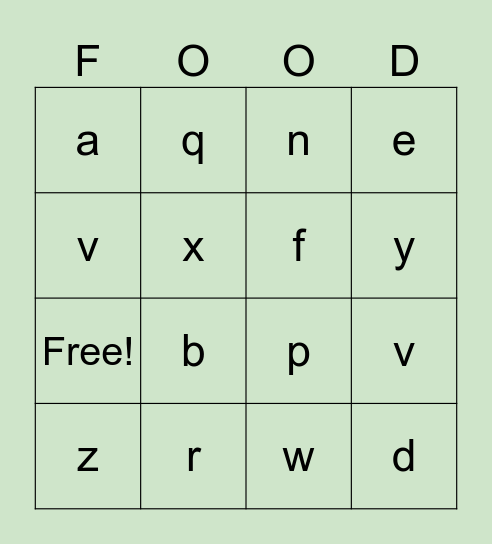 Fruits and fast foods Bingo Card