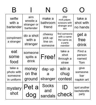 Bar bingo Card