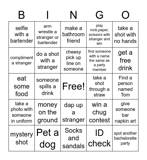 Bar bingo Card