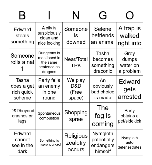 D&D Bingo Card