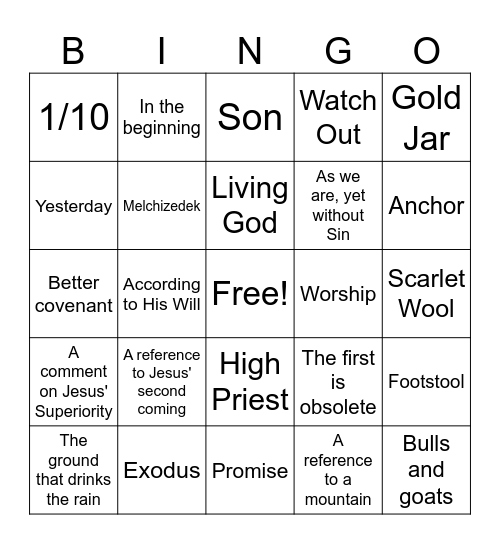 Hebrews Bingo Card