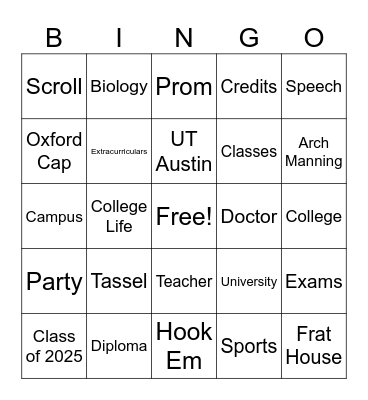 Graduation Bingo Card