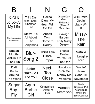 Radio Bingo Class of 1997 Bingo Card