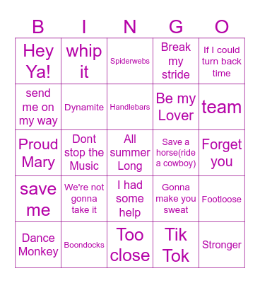 Music Bingo 6 Bingo Card