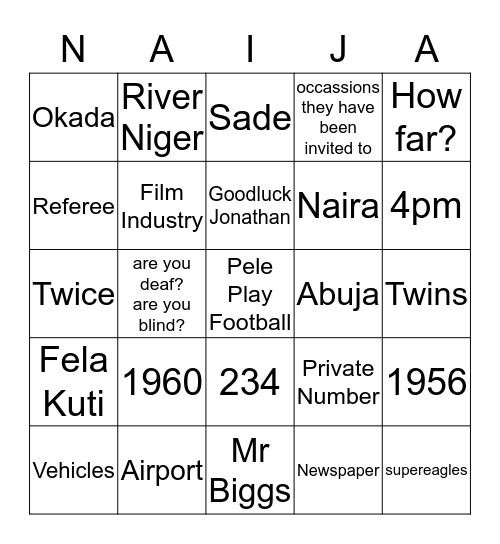 NAIJA BINGO Card