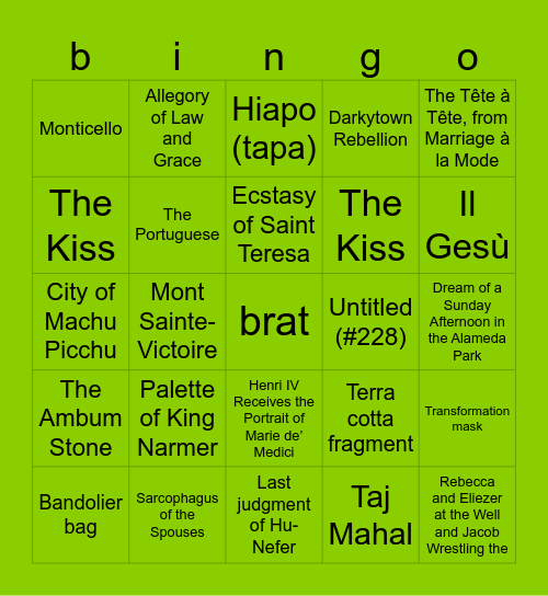 ap art history is brat Bingo Card