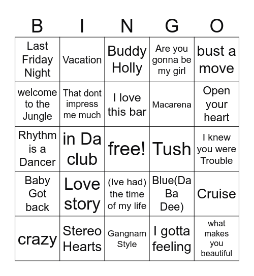 Music Bingo 7 Bingo Card