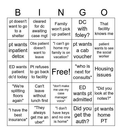 Case Management BINGO Card