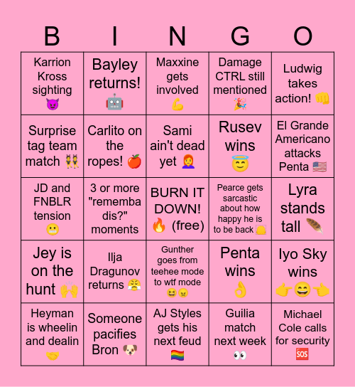 Monday Night RAW 5/5/25 Bingo Card