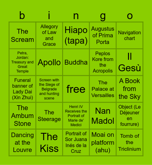 ap art history is brat Bingo Card