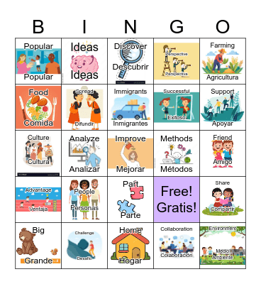 NYSESLAT: Tier 1 & 2 Vocab Words (Eng/Span) Bingo Card