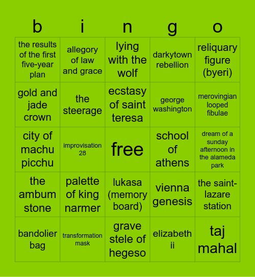 ap art history is brat Bingo Card