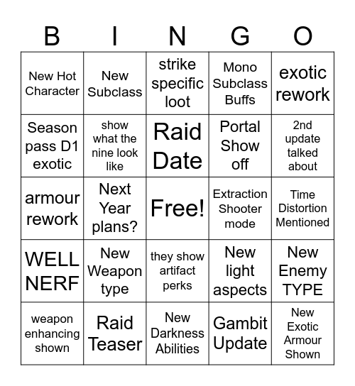 Untitled Bingo Card