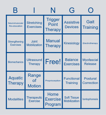 Physical Therapy Bingo! Bingo Card