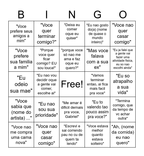 Argumentos da Amanda 2.0 Bingo Card