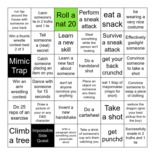 Side Quest Bingo Card