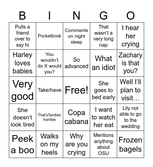 H Bingo Card