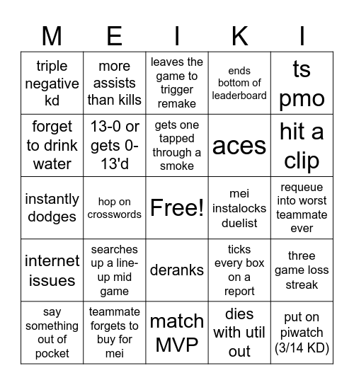 meikivt valorant stream bingo Card