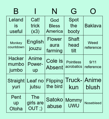 A Ninja and a Lazarus is a Lady’s Modesty Bingo Card