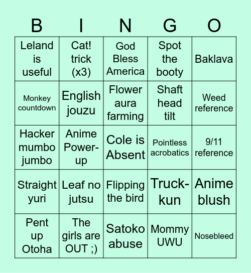 A Ninja and a Lazarus is a Lady’s Modesty Bingo Card