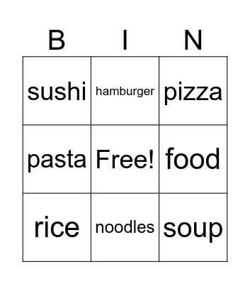 Food Bingo Card